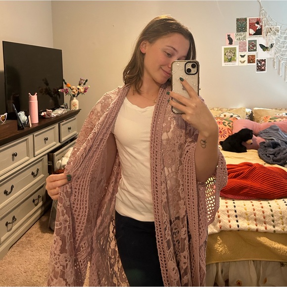 NWOT Three bird nest pink lace knit cardigan - Picture 6 of 8